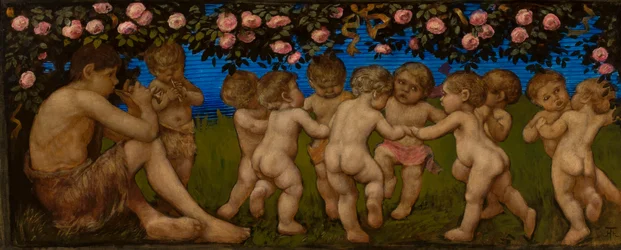 Dancing Putti with Garland of Roses