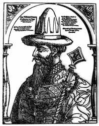 Portrait of Ivan IV the Terrible, Russian tsar. Xylography by Hans Weygel