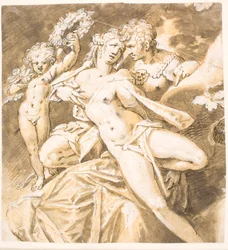 Mars Caressing Venus; Cupid Offering a Wreath to Her