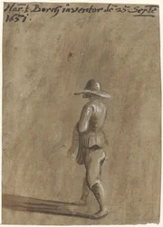 Boy with Wide-Brimmed Hat, Walking Left
