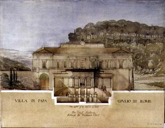 View of the Cross Section through the Fountain Court of the Villa di Papa Giulio in Rome