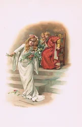 Ophelia with the king and queen, illustration from Hamlet