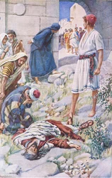 St Paul stoned, illustration from Harold Copping Pictures: The Crown Series