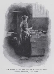 A Woman Plying Her Task in a Cell-like Shed, Silent, Absorbed, and Alone