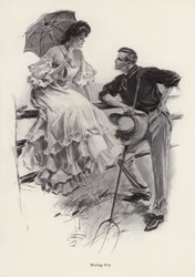 A farmer pauses in his work to flirt with a young woman