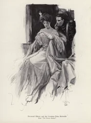 Two characters, Desmond Ellery and the Countess Frina Mavrodin from the novel, The Princess Moritza, by Percy Brebner