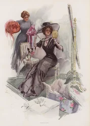 Young American Woman Trying on Hats at a French Milliners