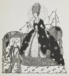 A lady looking down at a peasant, begging for money