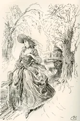Miss Haredale. Illustration by Harry Furniss for the Charles Dickens novel Barnaby Rudge, from The Testimonial Edition, published 1910