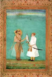 Emperor Shah Jahan and an elderly courtier with a falcon, c.1650