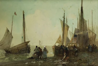 Unloading Fishing Boats on the Quay, Brittany