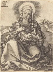 Madonna in a Landscape Sitting on a Cushion