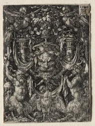 Ornament Design with a Mask and an Eagle Between Two Fauns Below