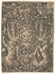 Ornamental Design with a Mask and an Eagle between Two Fauns Below