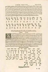 Theban Alphabet and Celestial Alphabet Engraving from Heinrich Cornelius Agrippa von Nettesheim (1486-1535) De Occulta Philosophia Libri Tres