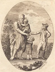 A Gentleman Gives a Drink Coin to a Man with Two Children