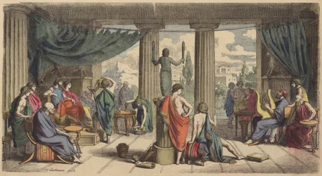 A Royal Court in Ancient Greece (Coloured Engraving)