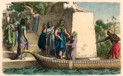 Ancient Egypt: Distinguished lady travelling in a barque
