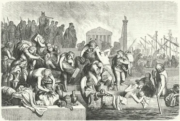 Departure of a Vandal Fleet Laden with Booty from a Sacked City (engraving)