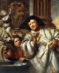 Portrait of Admiral Cornelius Tromp and an Attendant Beside a Fountain