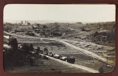 First World War: Ukraine in the years 1914-1916 during the invasion of the German army. Freight Train