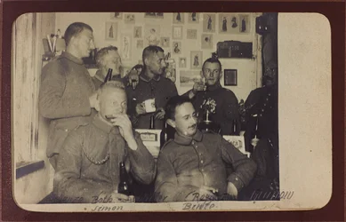 First World War: Ukraine in the years 1914-1916 during the invasion of the German army. Group of soldiers during a time of rest