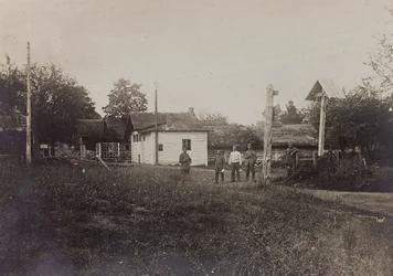First World War: Ukraine in the years 1914-1916 during the invasion of the German army. Country Road (b/w photo)