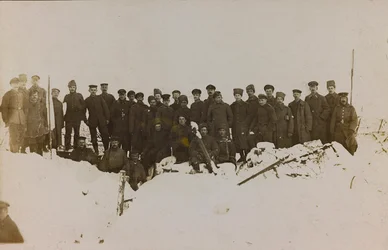 First World War: Ukraine in the years 1914-1916 during the invasion of the German army. Group of soldiers