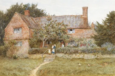 A Surrey Cottage with a Mother and her Children