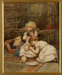 H. Allingham, The New Pets / Watercolor