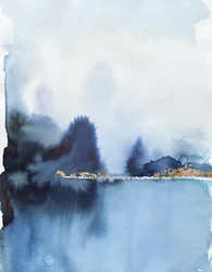 Golden Horizon Blue Landscape