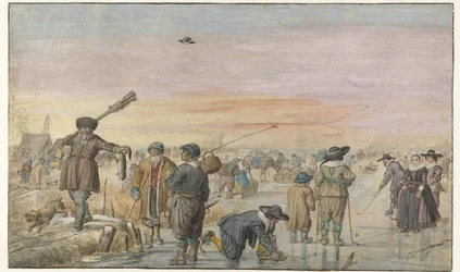 Winter Scene on the Ice, with a Hunter Showing an Otter