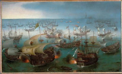 Sea Battle between the Spanish Armada and English Naval Forces