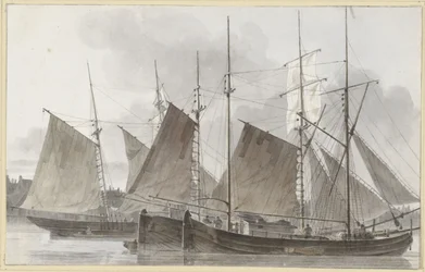 Sailing Ships Moored before a City