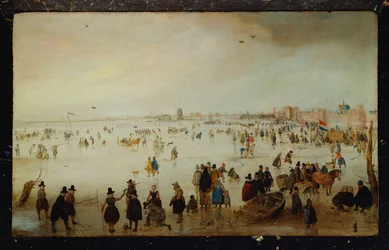 Skaters, Golf Players, Elegant Ladies and Gentlemen on Frozen Floodwaters by the Broederpoort at Kampen