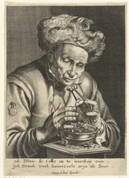 Old Man Blowing on a Coal