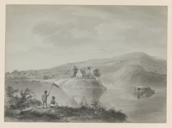 View of a River with Some Houses, Possibly Berg en Dal