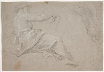 Half-Reclining Draped Female Figure with a Book. Study of a Foot