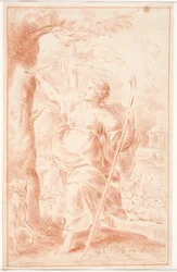 Shepherdess Carving on a Tree Trunk