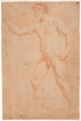 Male Model Study, Standing, with Raised Arm