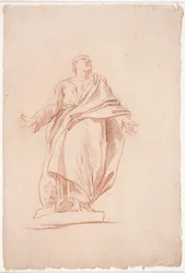 Standing Man with Outstretched Arms, on a Pedestal. (Study after Sculpture). (A Saint)