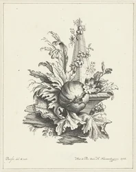 Ornament with Pomegranate with Leaves and Obelisk