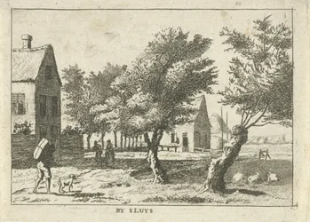 Traveler by a Village, By Sluys (title on object), Landscapes in the Schieland Region (series title)