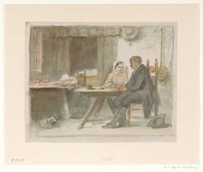 Writing Man and a Woman at a Table