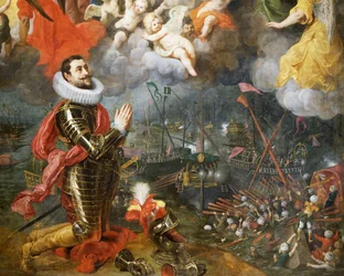 Don Alvaro de Bazan giving thanks after victory over Turks in 1580