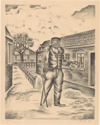 Man with Wooden Leg and Walking Stick