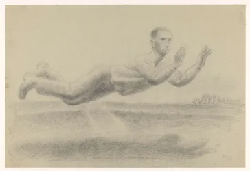 Self-Portrait with Raised Hands Floating in a Landscape