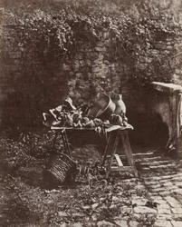 Still Life: Pot, Pitcher and Vegetables on a Sawhorse Table