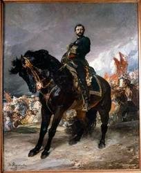 Revolution of September: General Juan Prim riding in front of Madrid, at the head of the insurges of the Spanish Revolution on October 8
