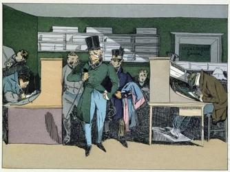 12 noon: arrival of Mr. the Head of Division, compulsory work - in "Administrative morals" by Henri Monnier